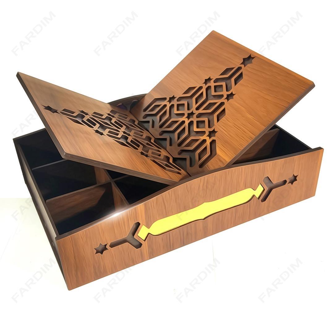طرح برش لیزر جعبه پذیرایی و دمنوش دو درب کد A132272